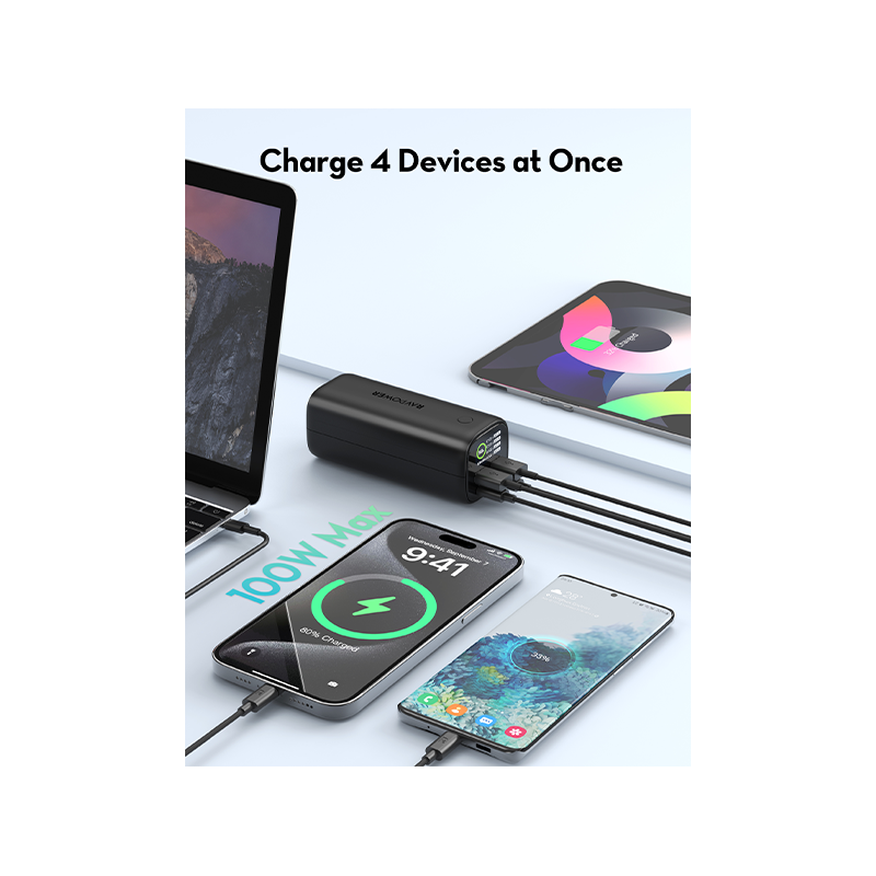 RavPower 2-Port USB-C and 2-Port USB-A PD 100W 20000mAh Digital Display Power Bank - Black