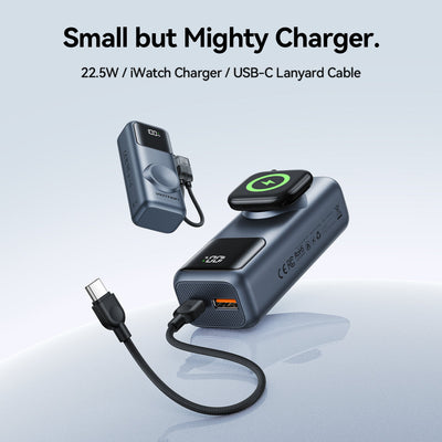 Vention Mini Power Bank with Built-in USB-C Cable - 10000mAh / USB-C / USB-A / Grey