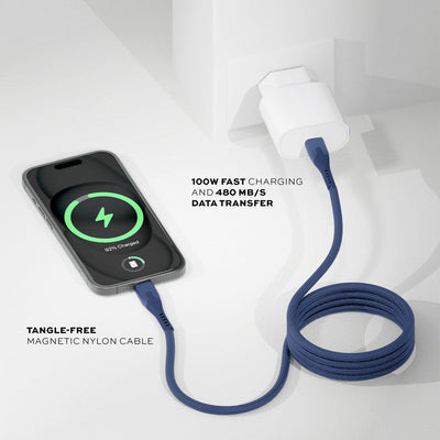 Statik MagStack Pro Magnetic 100w Cable USB-C to USB-C 90cm - Navy Blue
