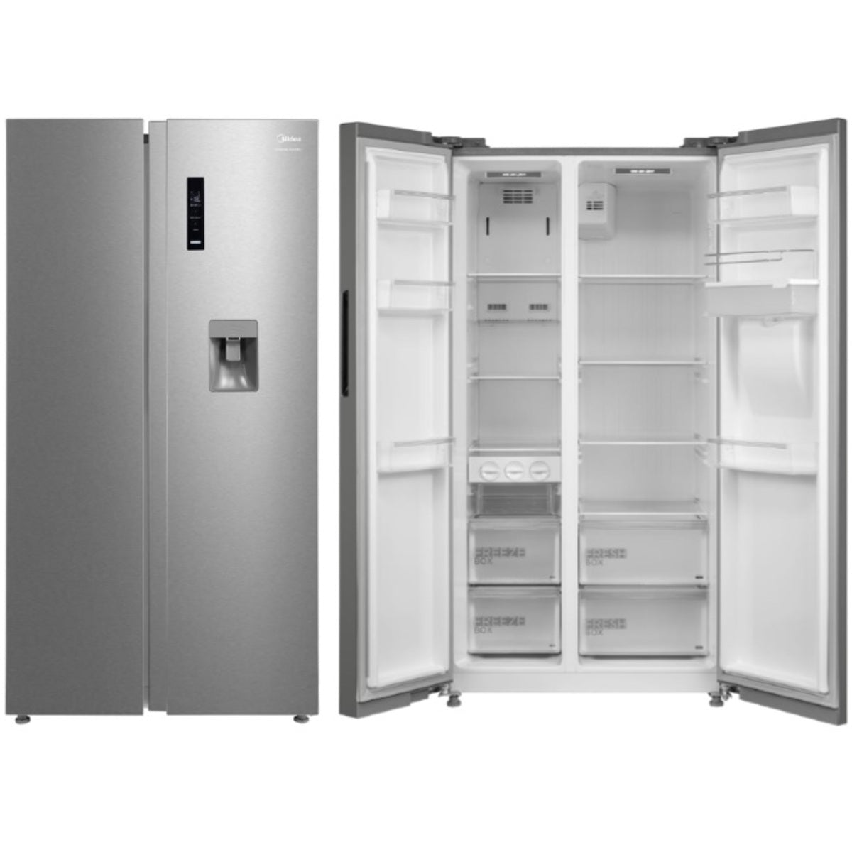 Midea Side by Side Refrigerator 513 Liters 18.12 CFT, Stainless Steel - MDRS704FIE02AE