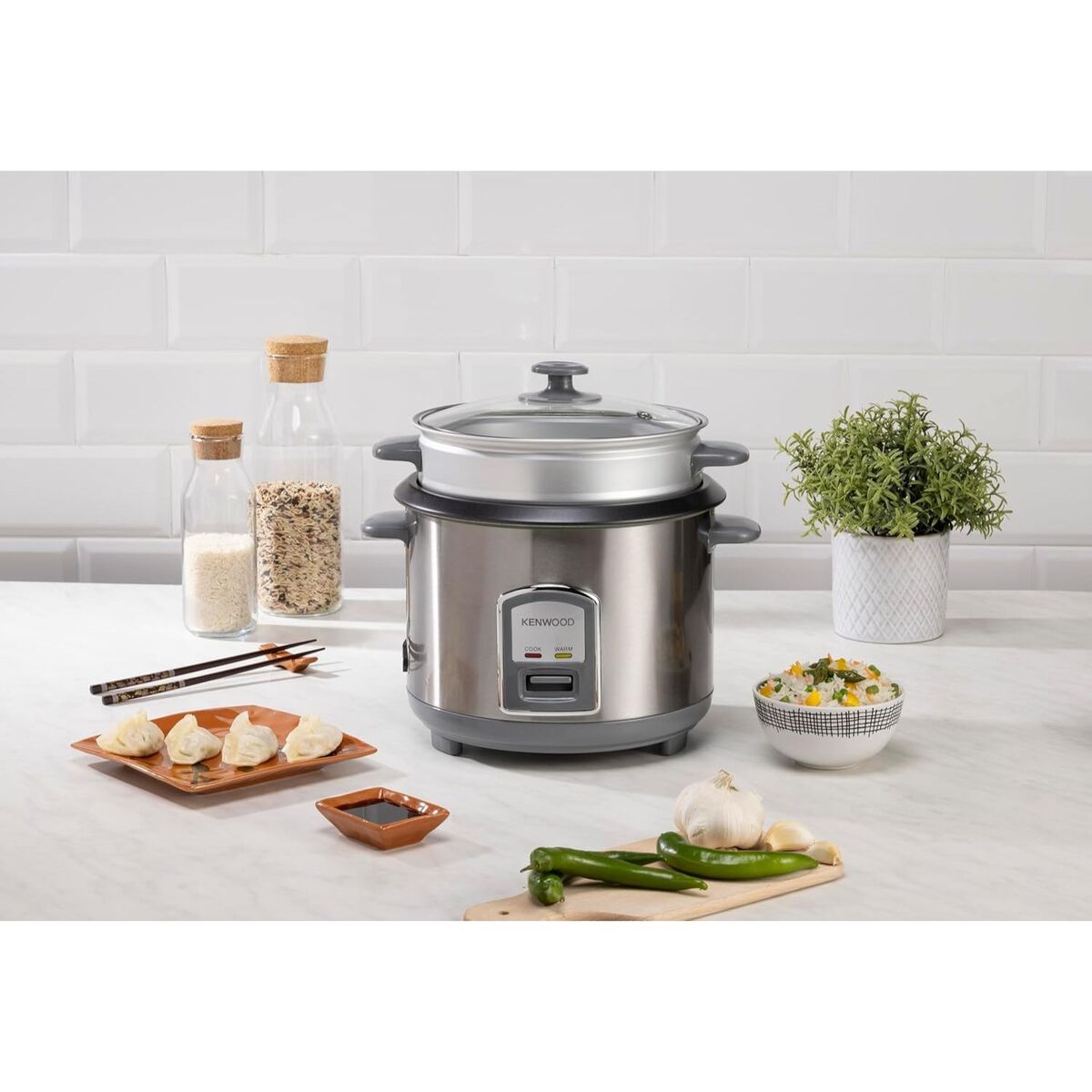 Kenwood 2 in 1 Rice Cooker 1.8L 10 Cups Rice with Food Steamer Basket - Silver - RCM19.000SS