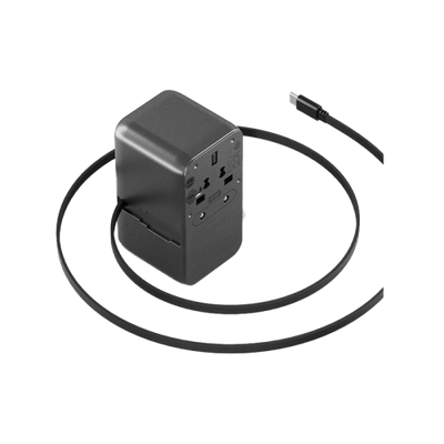 Energea TravelWorld 3-Port USB-C and 1-Port USB-A With 80CM USB-C Cable GaN 85W Travel Adapter - Gunmetal Black