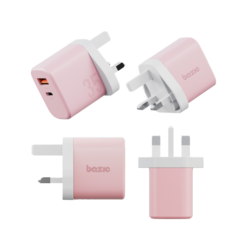 Bazic Go Port Velox Kit Bundle 1-Port USB-C & 1-Port USB-A PD 35W Wall Charger with Weave USB-C to USB-C 60W Cable - Peach Pink