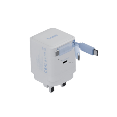 Bazic GoPort Retrek 1-Port USB-C & Built-In USB-C Cable 65W GaN - White