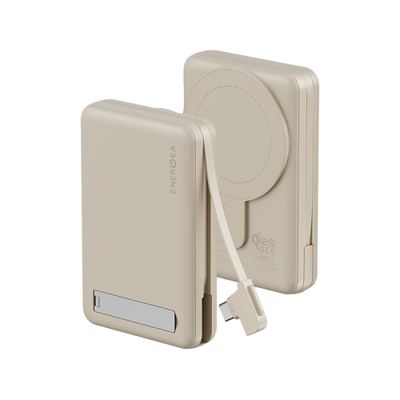 Energea MagPac Pro Plus MagSafe 10000mAh Power Bank Built-In USB-C Cable With Built In Stand - Sand