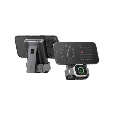 Energea MagPac Pro 35s With MagSafe Compatible Semi Solid State Power Bank With Built-in Cable and Stand 10000mAh - Gunmetal / Black