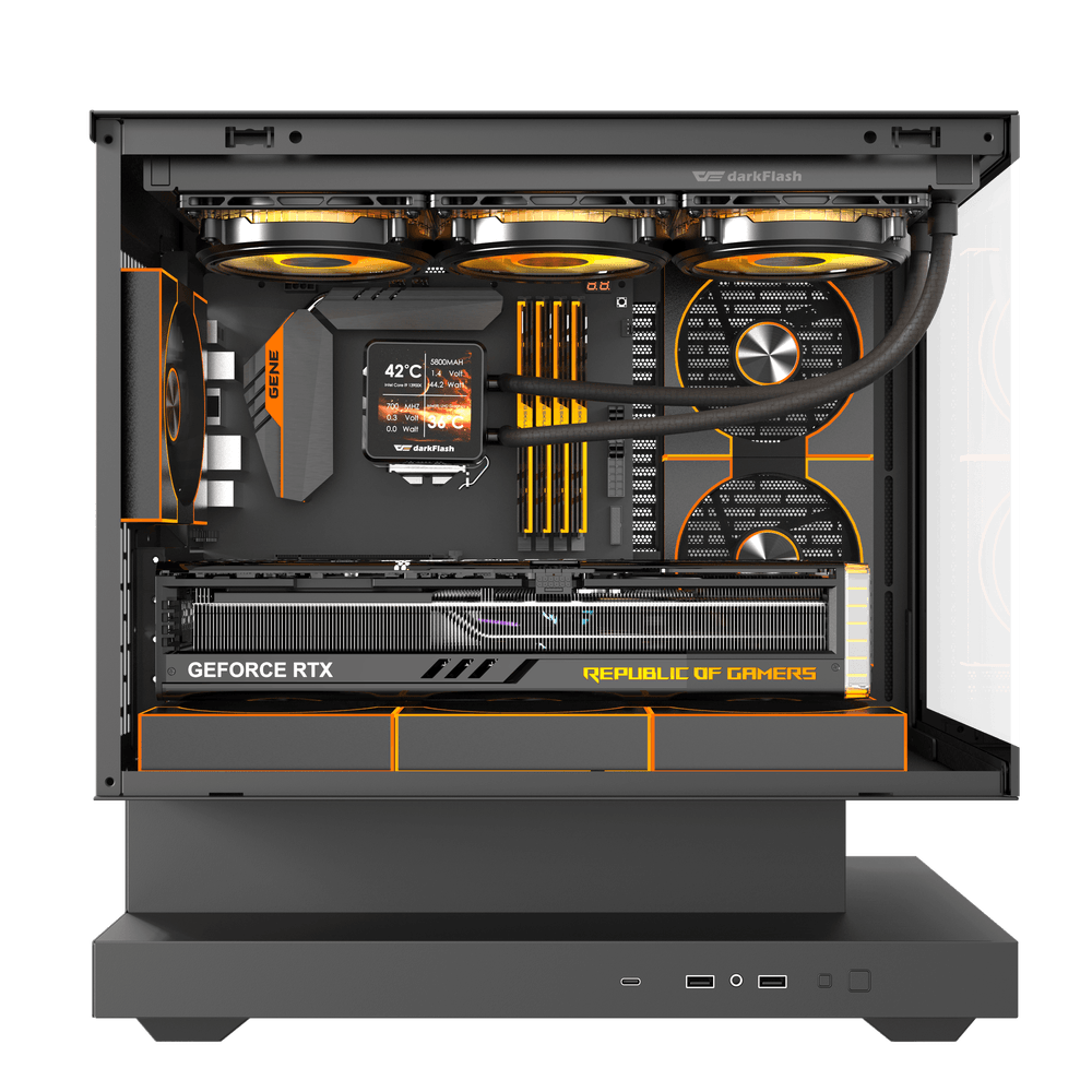 Darkflash FLOATRON F1 M-ATX PC Case - Black (With 6 x ARGB Fans Included)