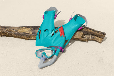 Bestway Spark Wave Snorkel Set (Contents: One Mask, One Snorkel and One Pair of Fins, 2 Assorted Colors, Fin Size: US (8-12) / EUR (41-46) - Age 14+