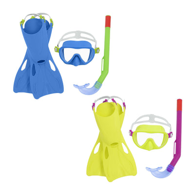 Bestway Crusader Essential Snorkel Set (Contents: One Mask, One Snorkel and One Pair of Fins, 2 Assorted Colors Fin Size: US (8-10) / EUR (24-27) - Age 3+