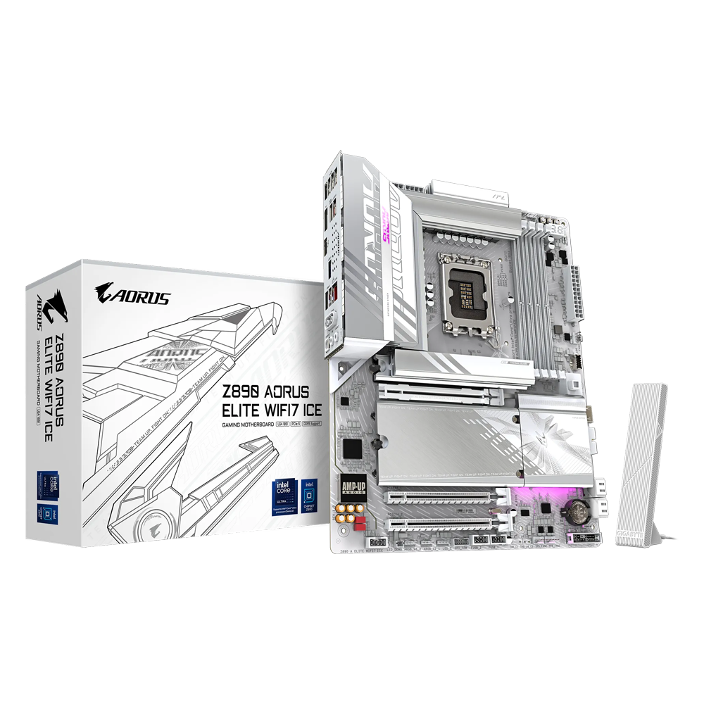 GIGABYTE Z890 A ELITE WF7 ICE 1.0 Motherboard - DDR5 / Wi-Fi / Bluetooth / HDMI / DisplayPort / USB - White