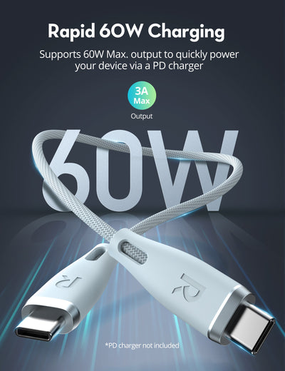 RAVPower RP-CB1037 USB-C Cable - 60W / 1.2 Meter / 3A / Light Blue