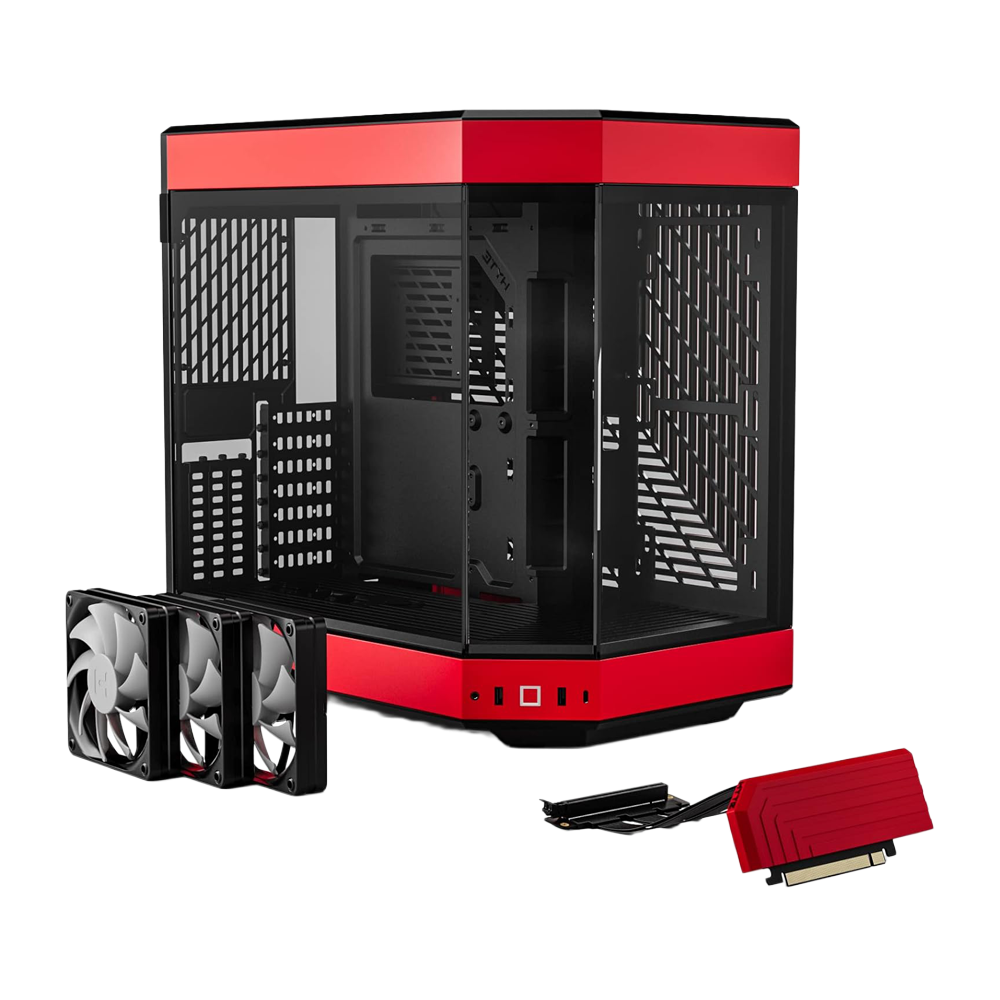 HYTE Y60 Dual Chamber Panoramic Tempered Glass ATX Case With 3 Fans - Black/Red