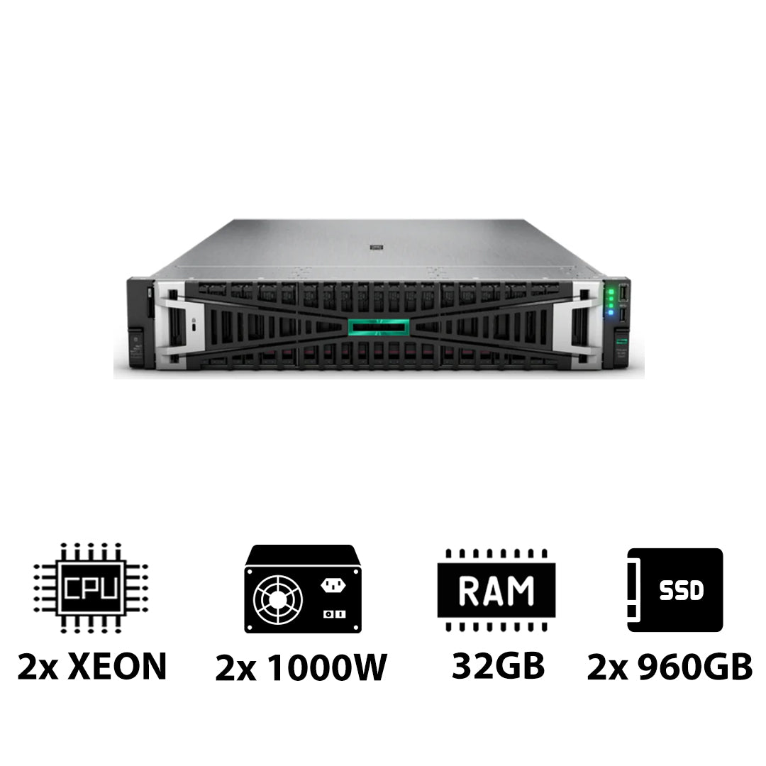 HP ProLiant DL380 G11 - 2x Xeon Silver 4410Y 2.00GHz / 2x 12-Cores / 32GB / 2x 960GB SSD / 2x 1000Watts / Rack(2U)