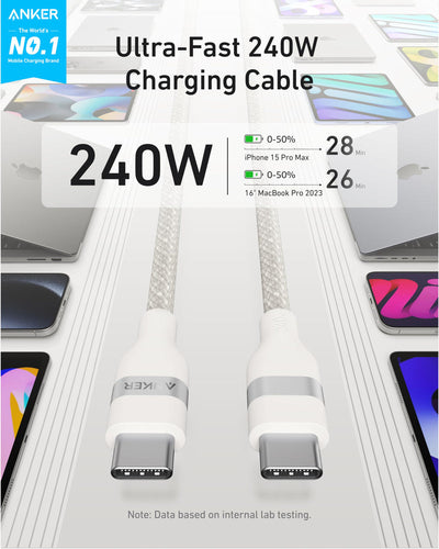 Anker USB-C to USB-C Cable - 3ft / 240W / White