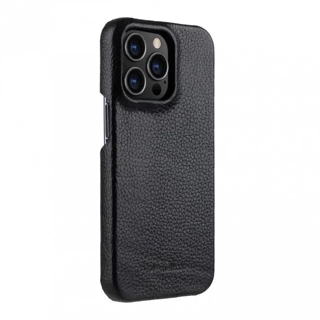 Melkco Back Snap Series Lai Chee Pattern Premium Leather Snap Cover Case - Apple iPhone 13 Pro / Black Accessories >