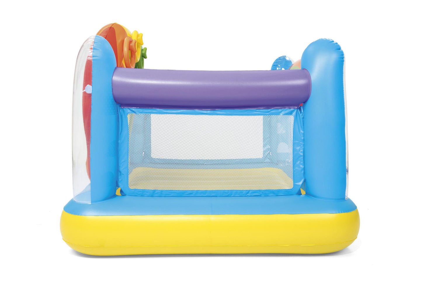 Bestway 1.75m x 1.73m x 1.37m jumpin' balloon bouncer (contents:1 bouncer,3 inflatable ring,repair patch,4 foot pins) age 3+