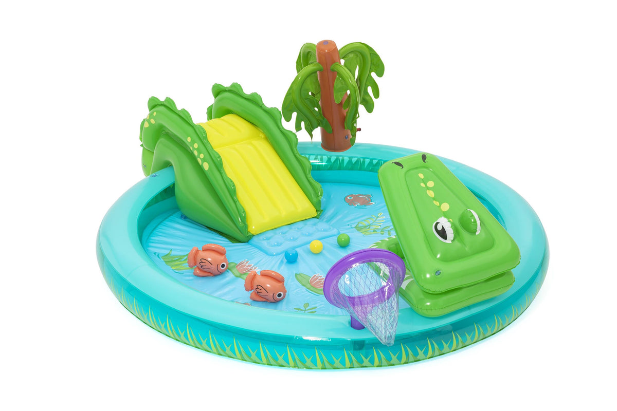 Bestway 2.24M X 1.81M X 72Cm Crocodile Cove Play Center (1 Pool, 1 Fishing Net, 3 Play Balls, Repair Patch, 2 Puffy Pals.) Age 2+