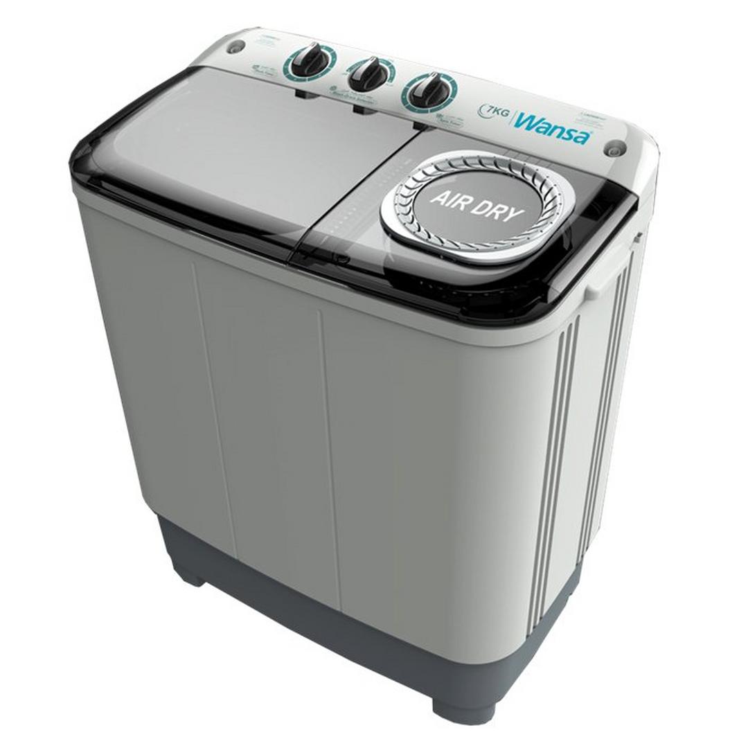 Wansa Twin Tub Washing Machine, 7Kg Washing Capacity, WTT70-WHM24C10 - White with Gray Lid
