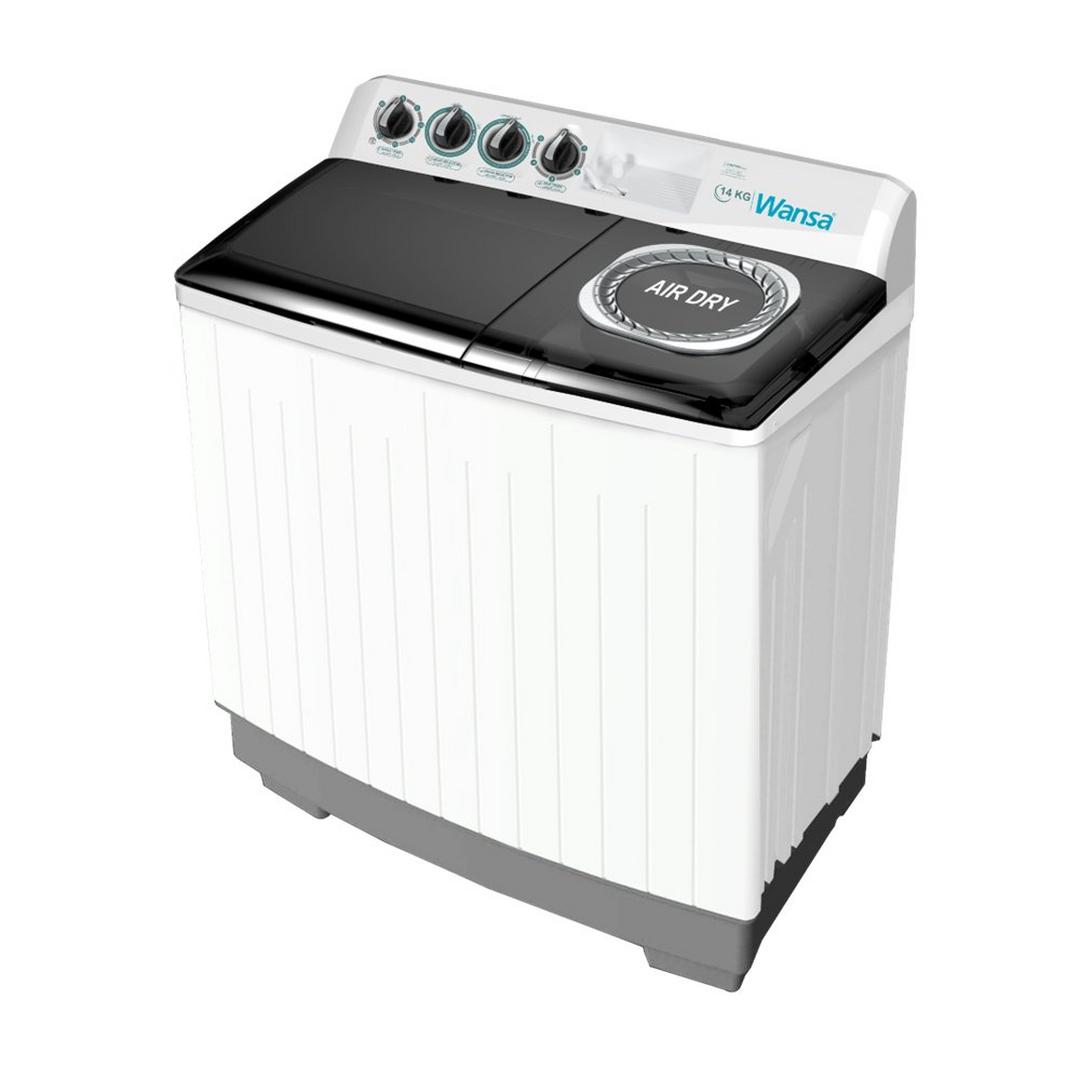 Wansa Twin Tub Washing Machine, 14Kg Capacity, WTT140-WHM24C10 – White with Gray Lid