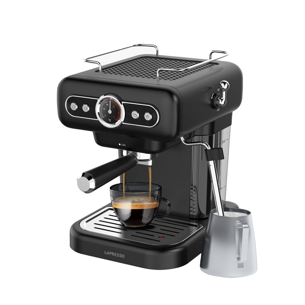 LePresso Retro Espresso Machine Boiler Gauge And Milk Steamer - Black Color