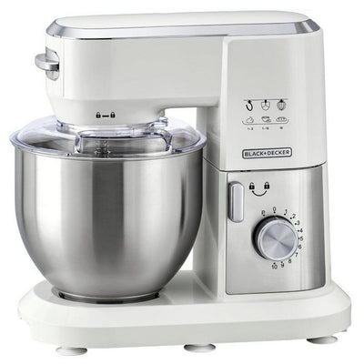 Black+Decker Multifunction Stand Mixer - 1000W / 6 Liter / White/Silver