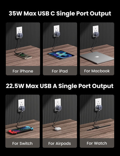 يوجرين منفذ شاحن 35W / يو اس بي/ يو اس بي