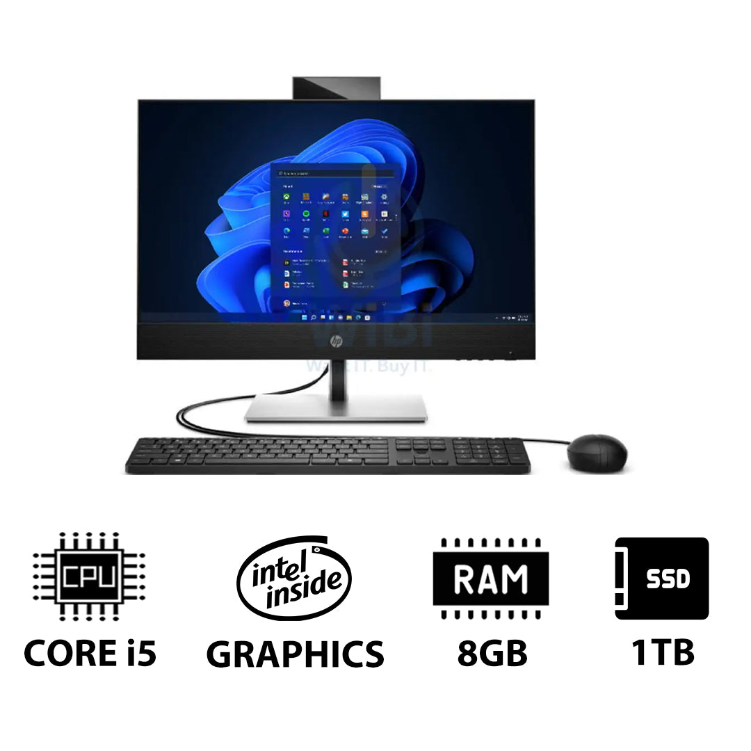 إتش بي برو وان 440 G9 المتكامل - آي 5 / 8 جيجابايت / 1 تيرابايت (NVMe م.2 إس إس دي) / 23.8" FHD لا تعمل باللمس / ويندوز 11 برو / ضمان سنة - كمبيوتر مكتبي
