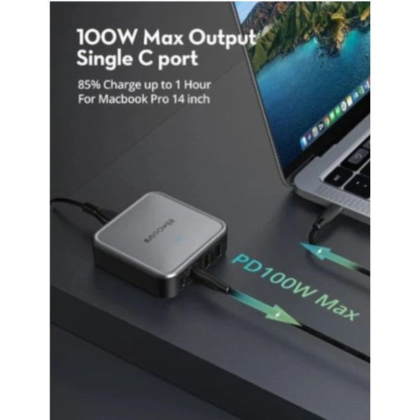 Ravpower RP-PC1042 GaN PD 4-Port Desktop Charger - 100W / USB-C / USB-A / Black