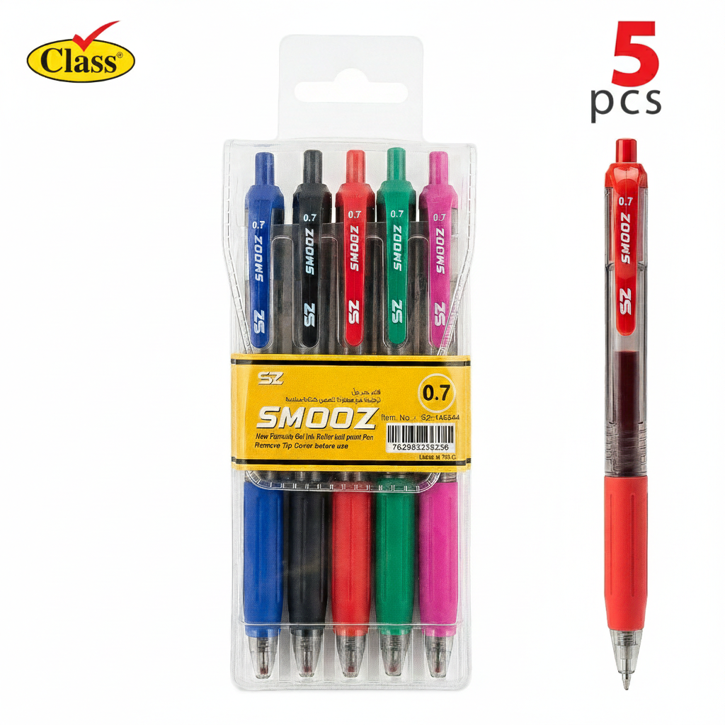 Class 0.7mm Colored Gel Ink Roller Ball Pen Set (Set of 5)