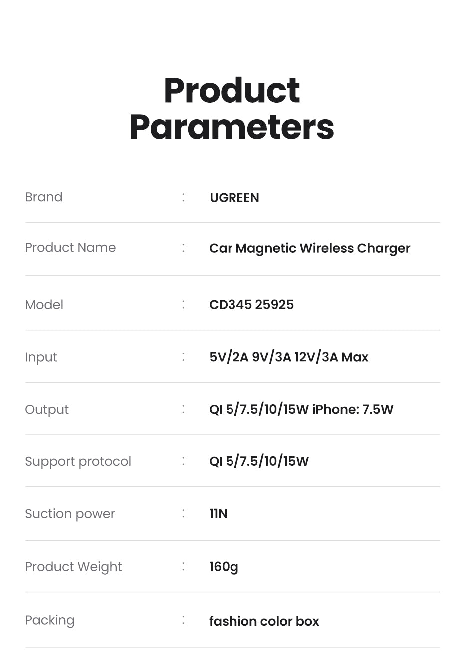 شاحن لاسلكي مغناطيسي يوجرين مغناطيسي شاحن 15 واط / أسود