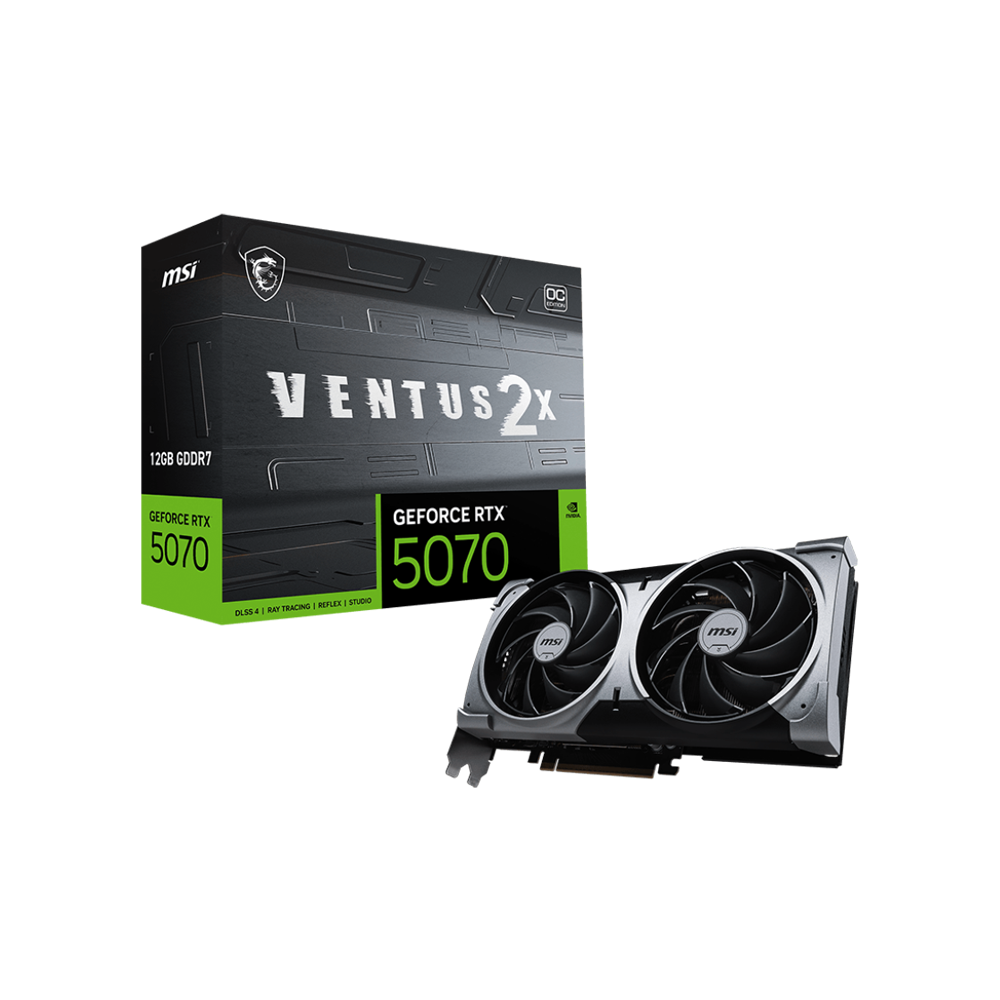 MSI VENTUS 2X GeForce RTX 5070 OC Graphic Card - 12GB / 28Gbps / 192-bit / HDMI / DisplayPort / Black