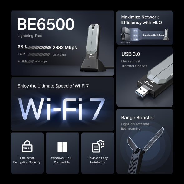 TP-Link Archer TBE400UH BE6500 Wi-Fi 7 High Gain Wireless USB Adapter