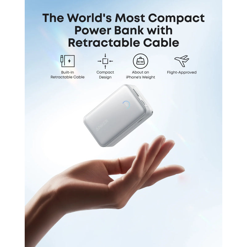 Anker Nano Power Bank Built-In Retractable USB-C Cable - 10,000mAh / 45W / White