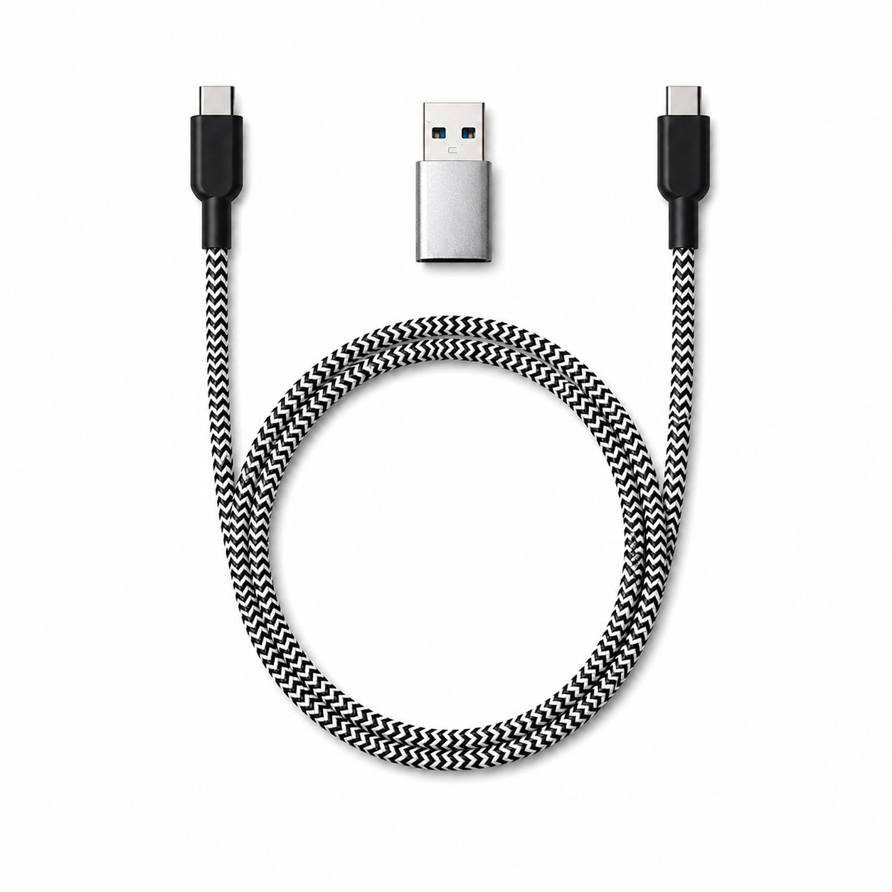 ENERGIX Q8 USB-C Cable with USB-A Converter - 60W / USB-C / USB-A / 1 Meter / Black/White