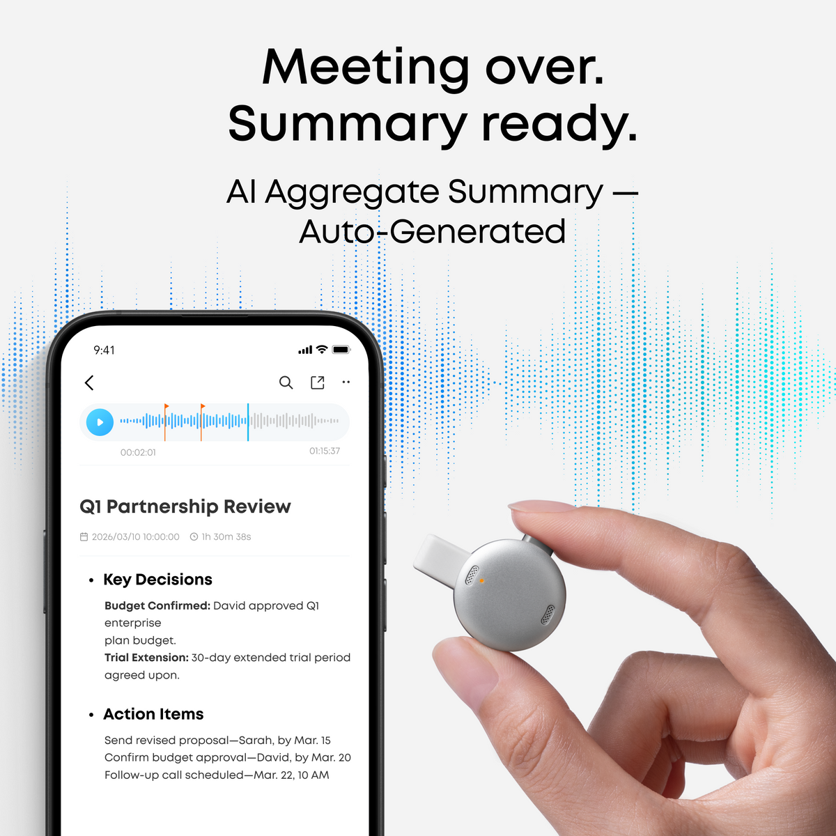 Anker Soundcore Work Coin-sized Wearable AI Note Taker Voice Recorder - White
