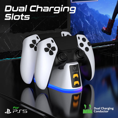 Vertux DuoDock-PS5 2-in-1 Charging Dock for PS5 DualSence Controller - Black