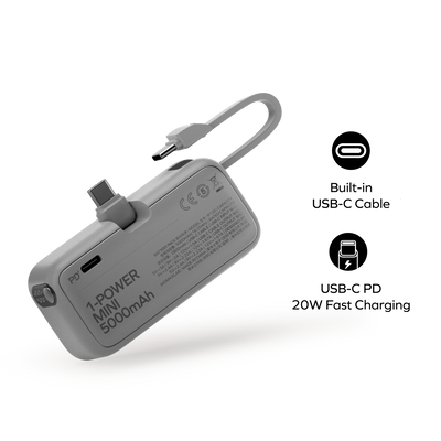 MOMAX 3-in-1 Mini Power Bank - 5000mAh / 20W / USB-C / Azure Blue
