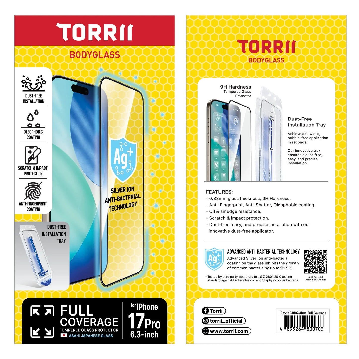 Torrii BODYGLASS شاشة لـ ابل ايفون برو 6.3”) - تغطية كاملة