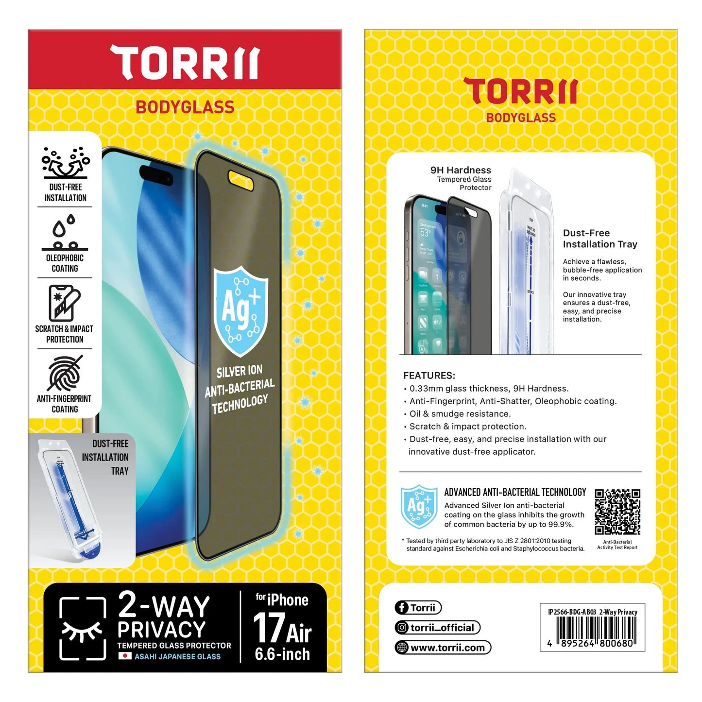 Torrii BODYGLASS شاشة لـ ابل ايفون اير 6.6”) - الخصوصية