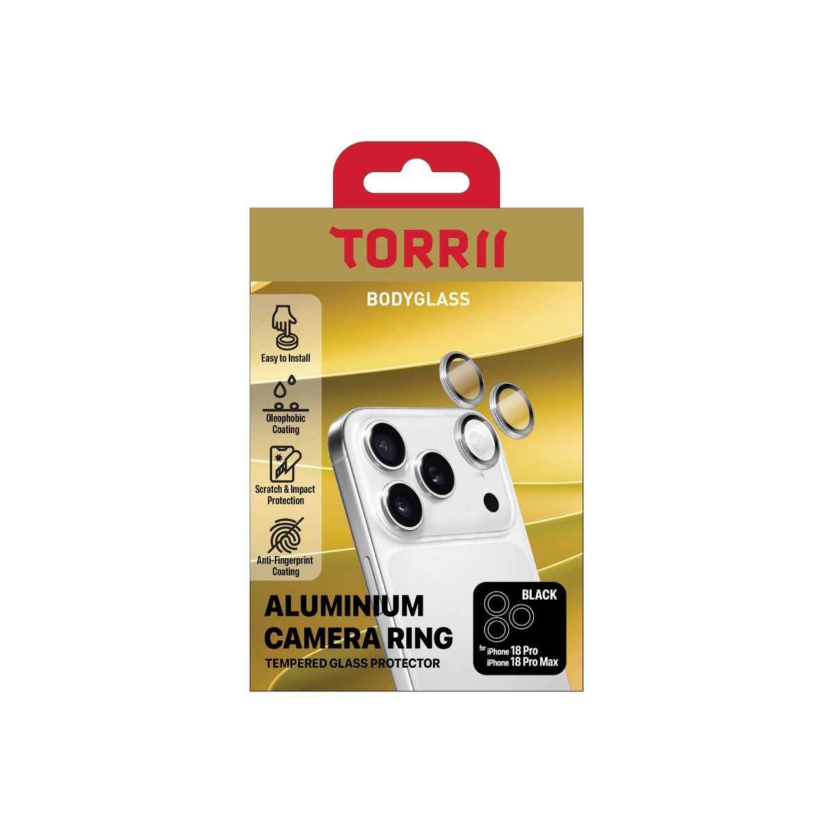 Torrii Bodyglass Camera Protector Ring for Apple iPhone 18 Pro/Apple iPhone18 Pro Max - Black