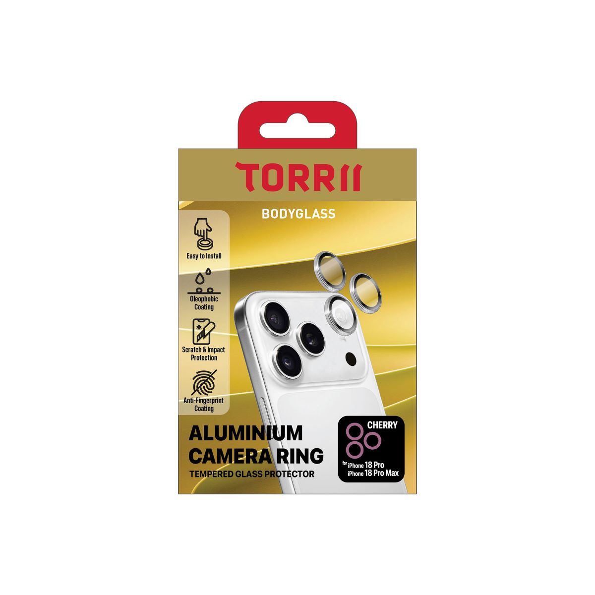 Torrii Bodyglass Camera Protector Ring for Apple iPhone 18 Pro/Apple iPhone 18 Pro Max, - Red