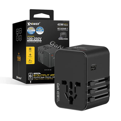 XPower TA45B 6 Output GaN Travel Charger - 25W / USB-A / USB-C / Black