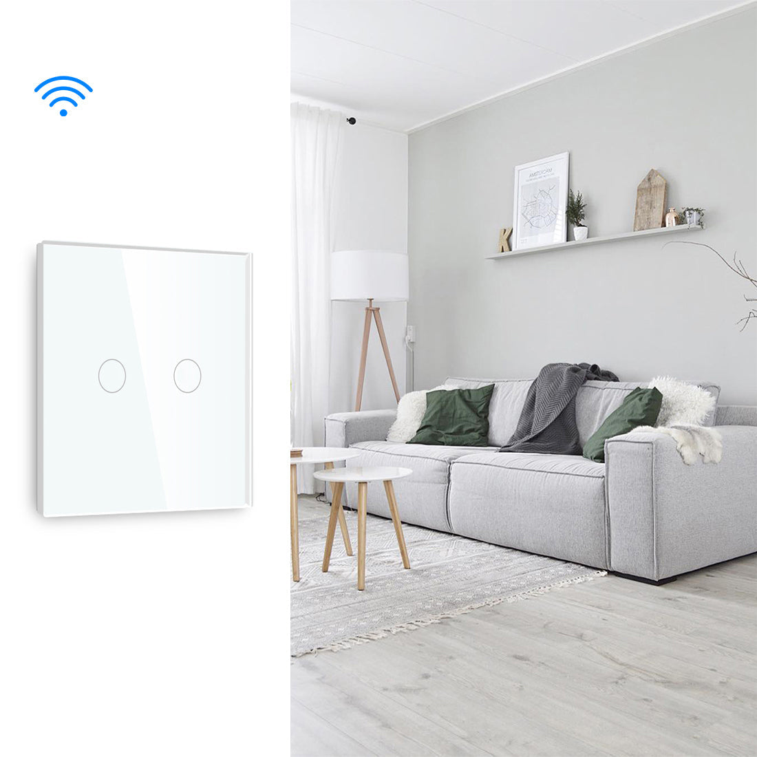 Gopeta 2-Gang Smart Wi-Fi Touch Switch with Glass Panel - White