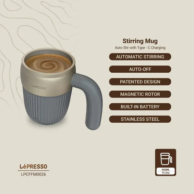 LePresso Auto Magnetic Stirring Mug 450ML - Gray Color