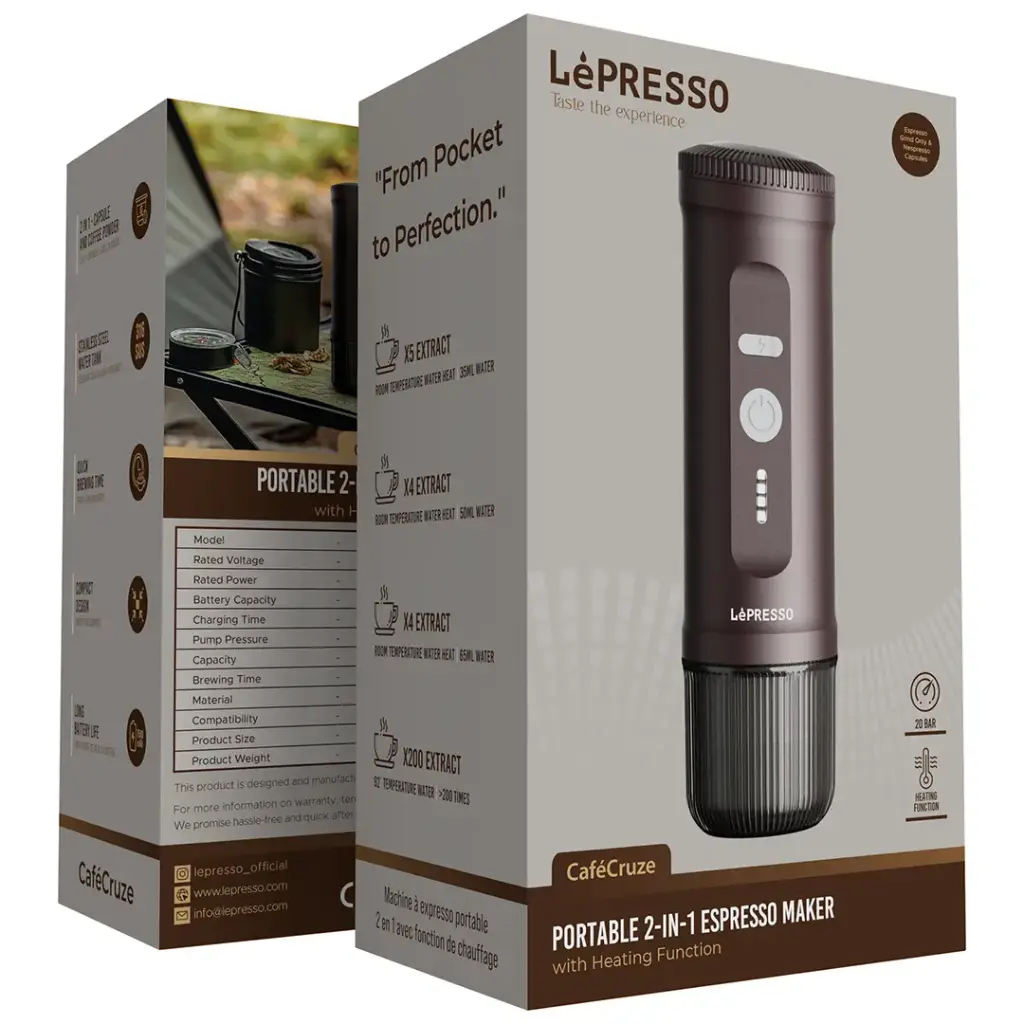 LePresso Portable 2-IN-1 Espresso Maker - Brown Color