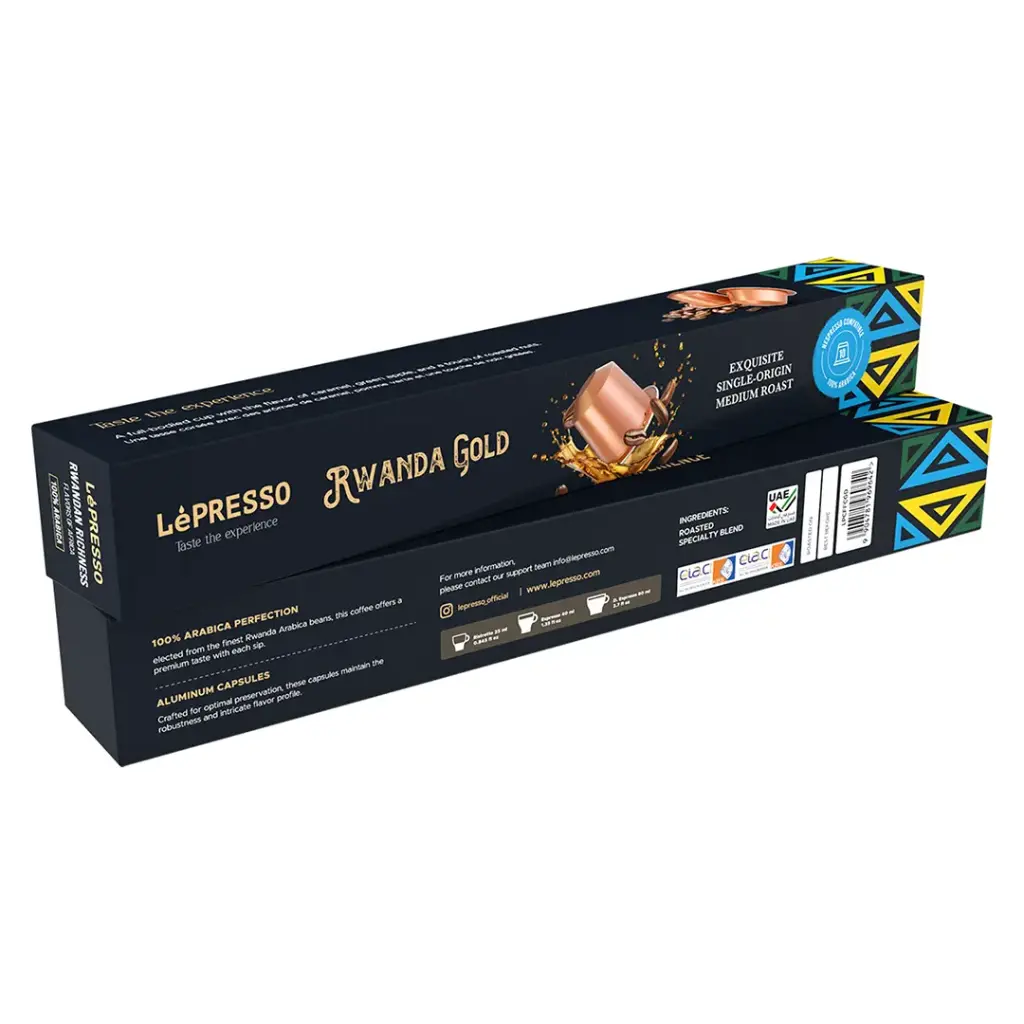 LePresso Rwanda Single Origin Coffee Capsules - Gold Color