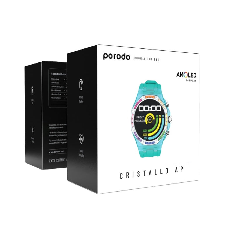 Porodo Transparent Cristallo AP Smartwatch - 260mAh / Blue Smart Watches