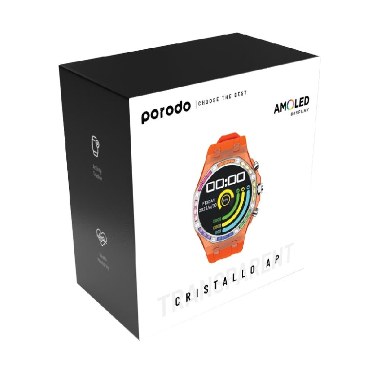 Porodo Transparent Cristallo AP Smartwatch - 260mAh / Orange Smart Watches