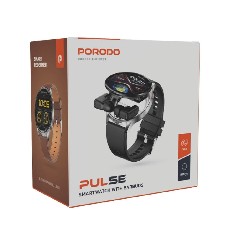 Porodo Pulse Smartwatch With Earbuds - 300mAh / Silver Smart Watches