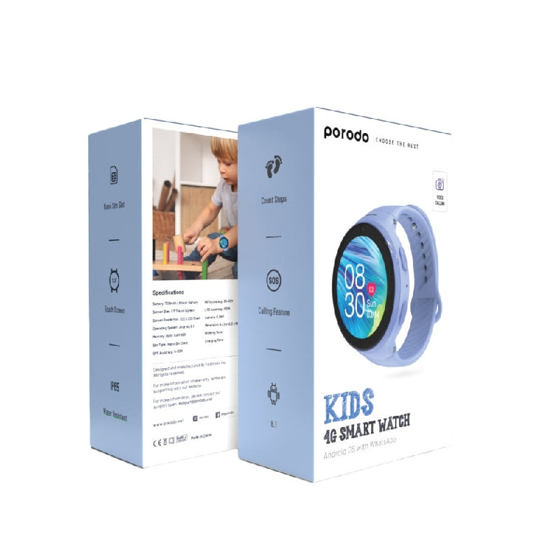 Porodo Kids GPS Smart Watch - 4G / 700mAh / Blue Smart Watches